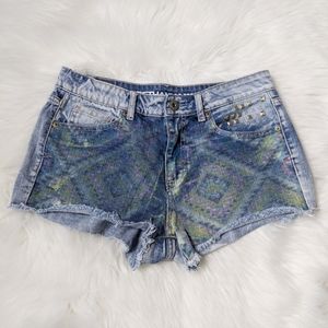 Bethany Mota Tie Dye Jean High Rise Studded Shorts